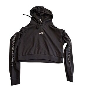 Surf Style Black Crop Top Hoodie Womens Small Long Sleeve Graphic Pullover